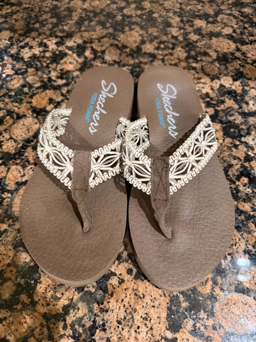 Skechers Brown Sandal with Cream Braided Straps